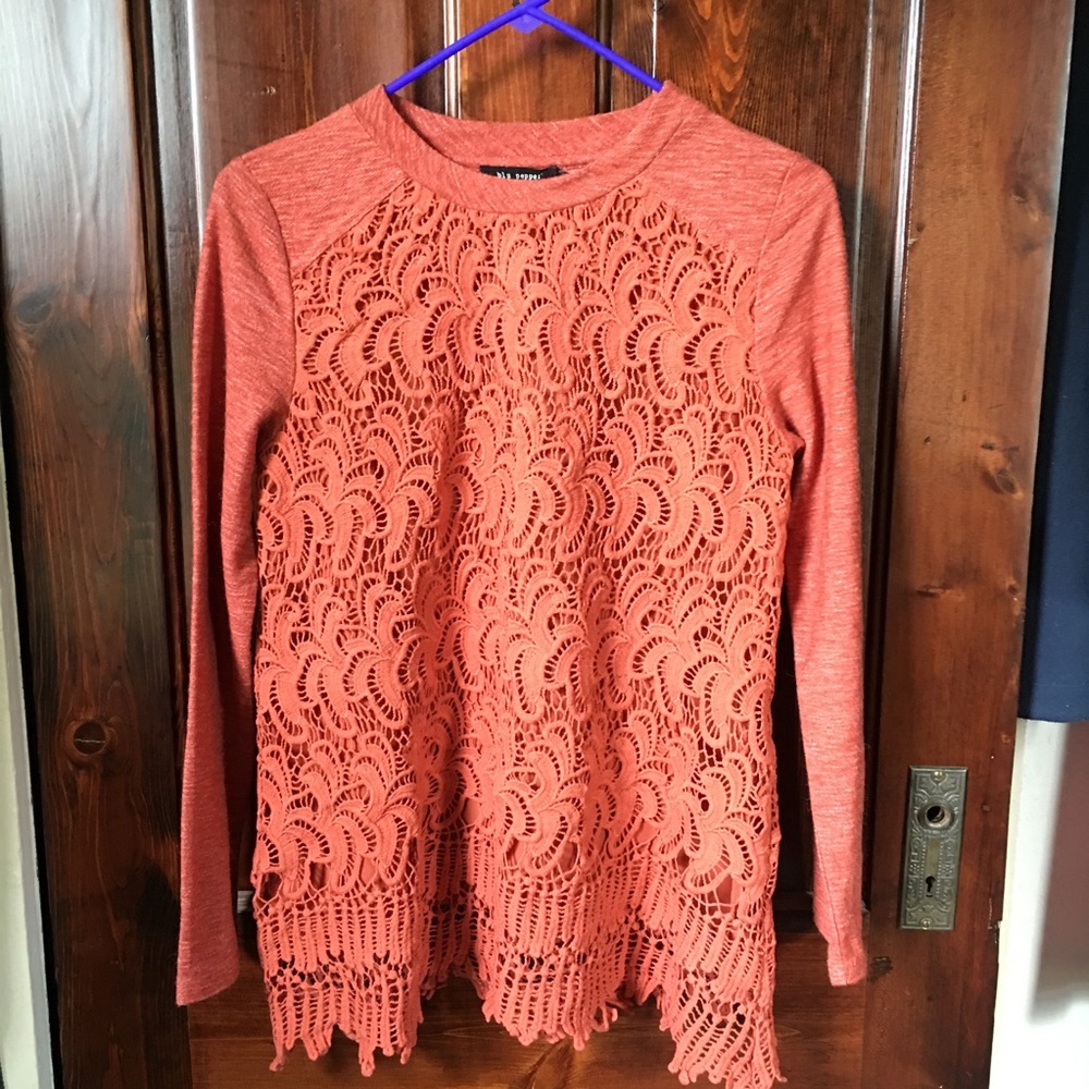 Rust colored lace sweater.